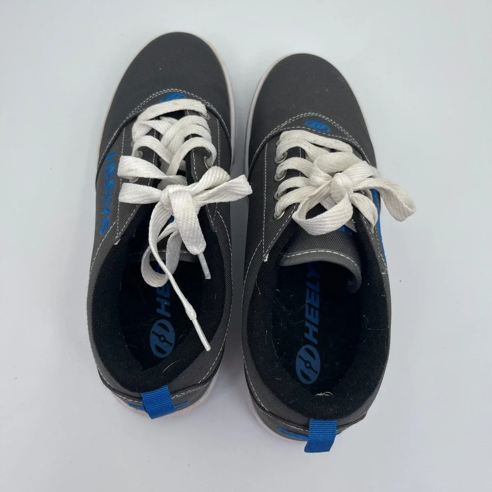 Heelys Pro 20 Skate Shoes Youth Size 6 Gray Blue Canvas Low Top Roller Sneakers